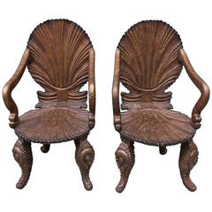 Pair of Venetian Carved Grotto Armchairs