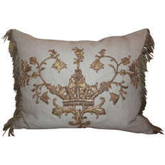 Antique 19th Century Metallic Appliqued Linen Pillow