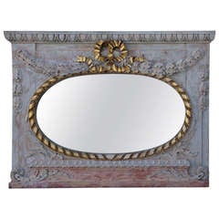 Carved French Painted & Parcel Gilt Mirror