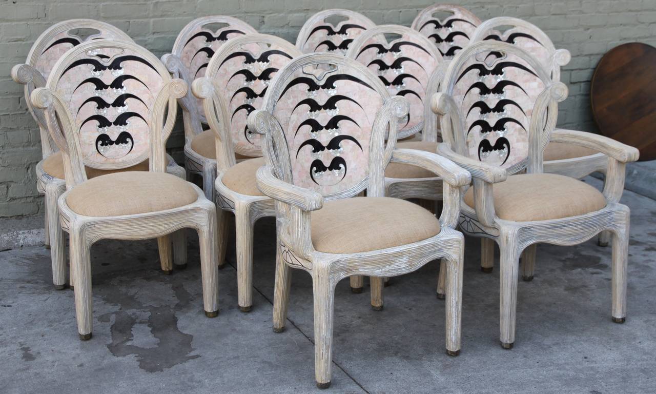 Unknown Set of Unique Travertine and Mother-of-Pearl Dining Chairs