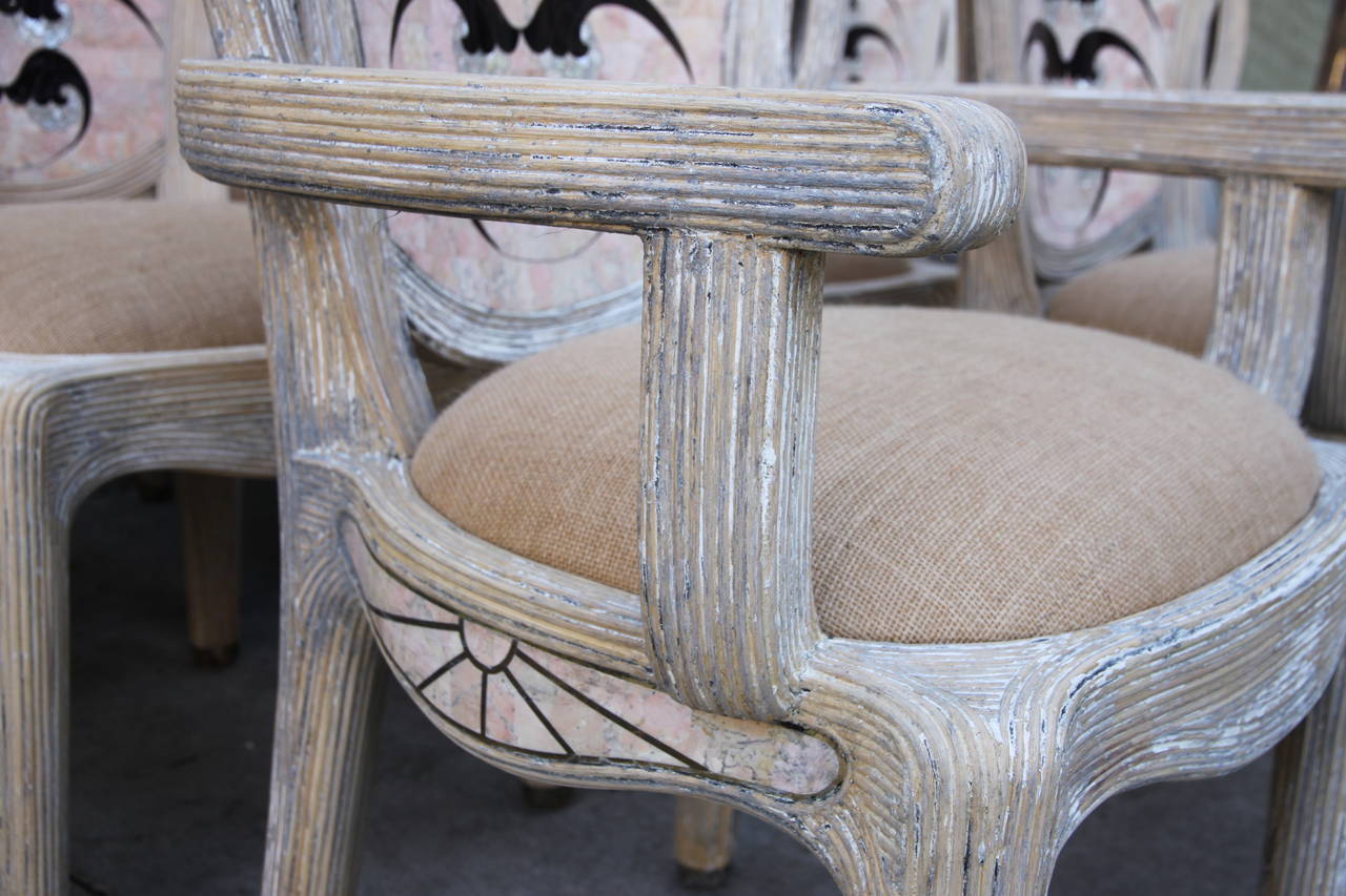 Set of Unique Travertine and Mother-of-Pearl Dining Chairs 1