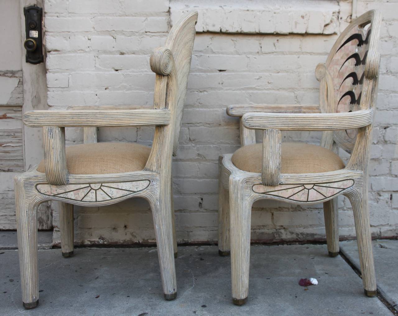 Set of Unique Travertine and Mother-of-Pearl Dining Chairs 3