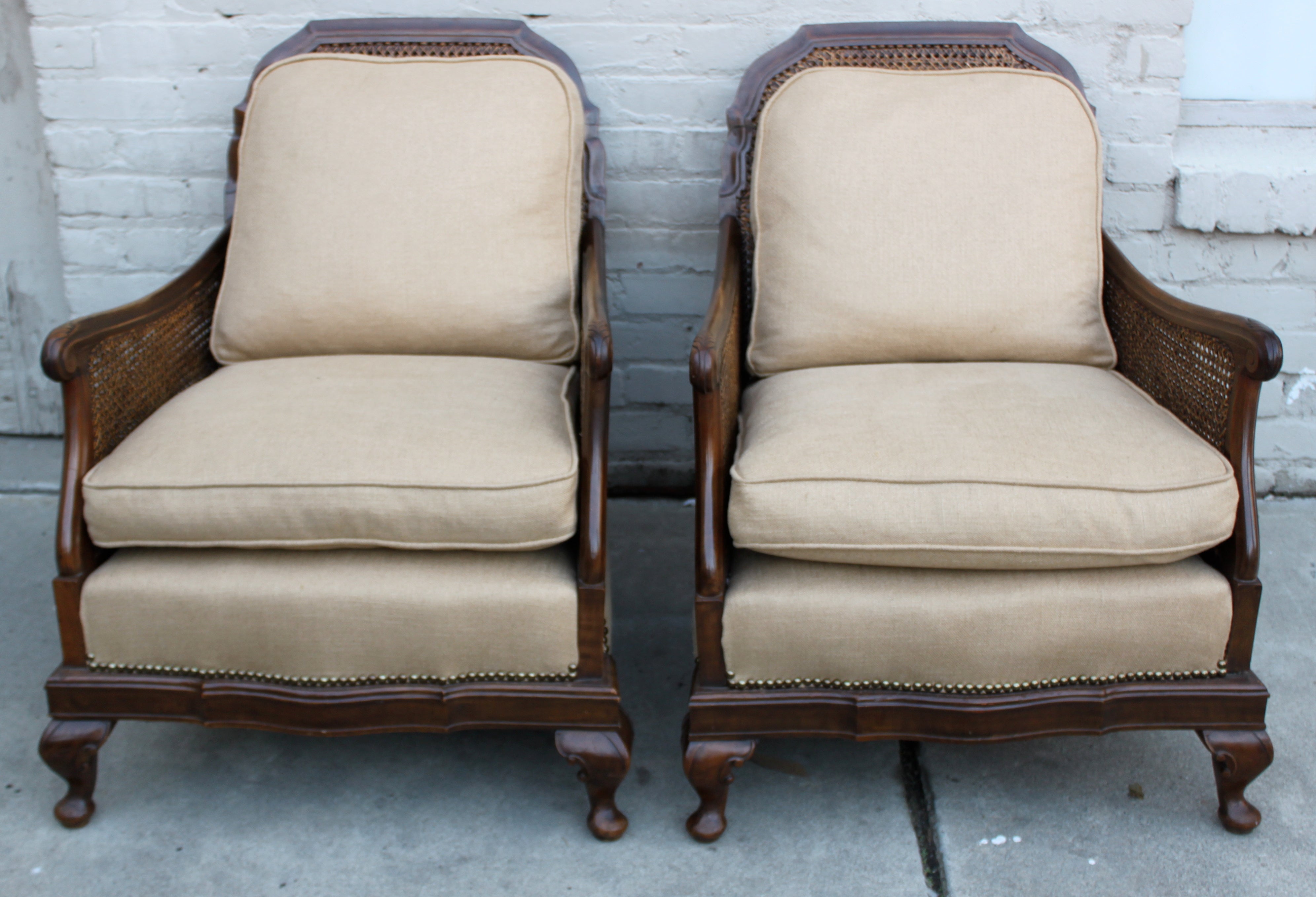 Pair of Double Caned Armchairs C. 1930's