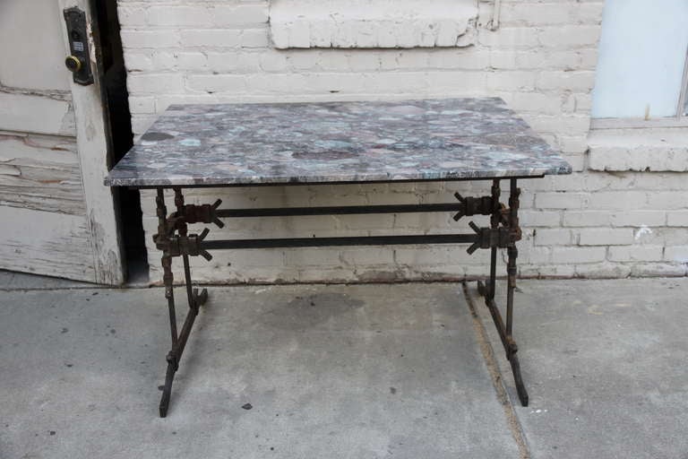 French Wrought Iron & Marble Bistro Table In Excellent Condition In Los Angeles, CA