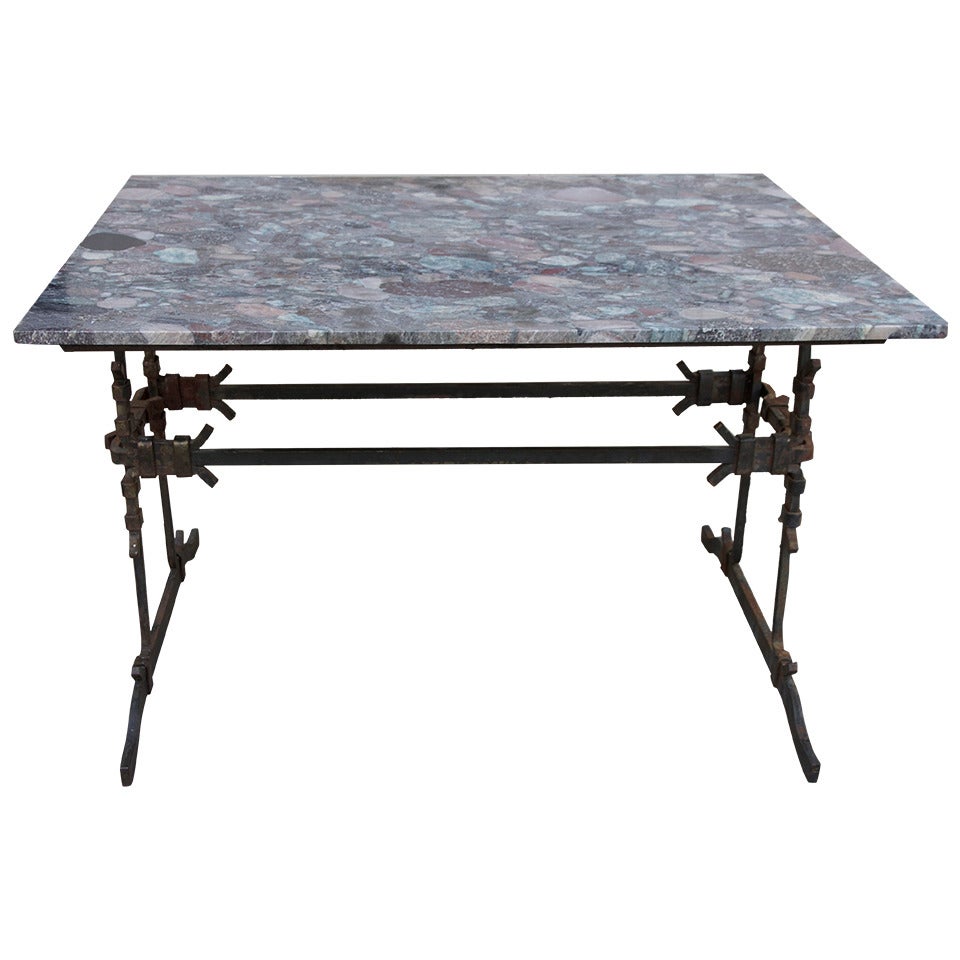 French Wrought Iron & Marble Bistro Table