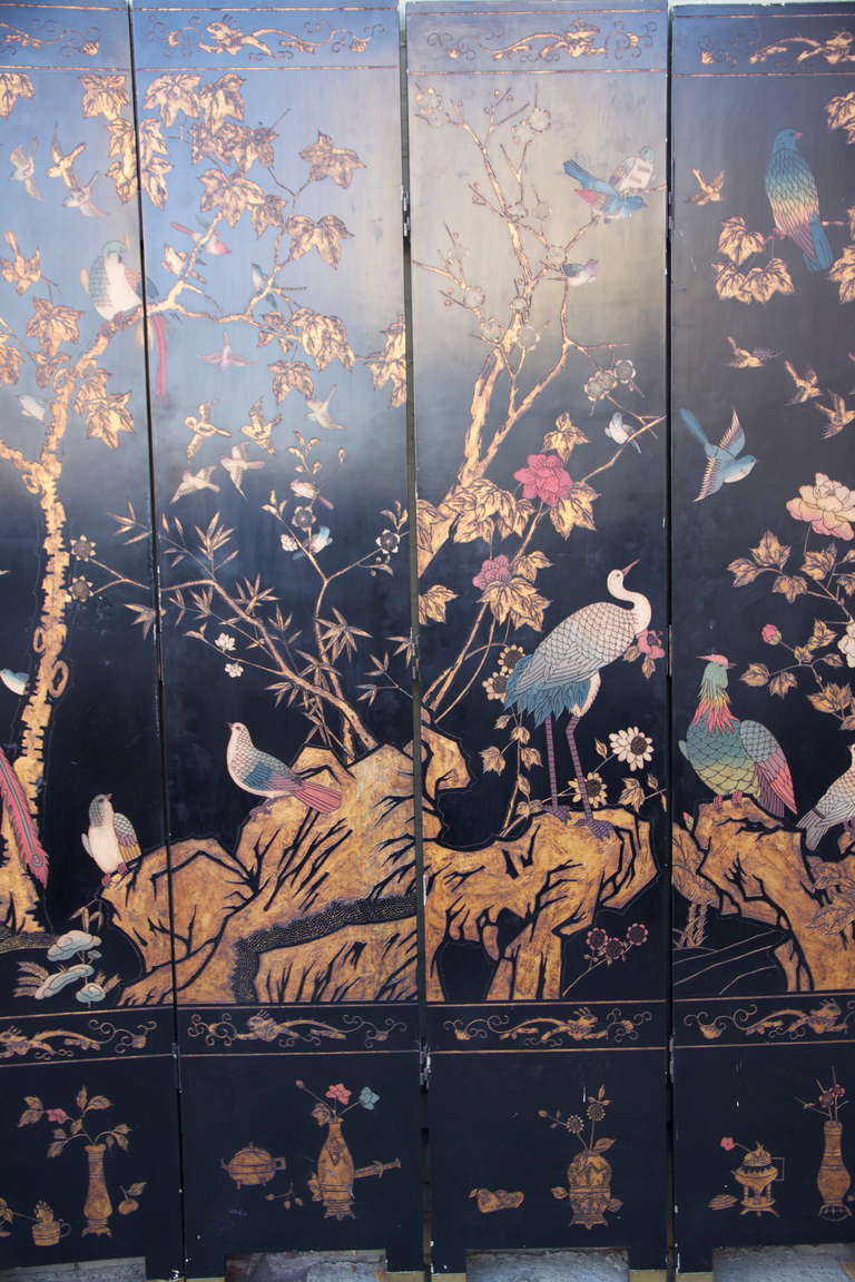 8 Panel Chinese Painted Screen In Good Condition In Los Angeles, CA