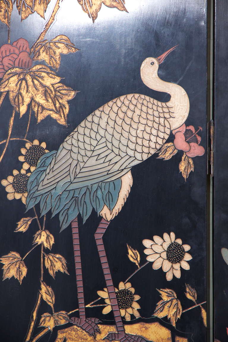 Wood 8 Panel Chinese Painted Screen