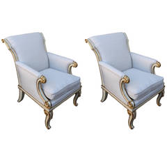 Pair of Regency Style Painted and Parcel-Gilt Armchairs