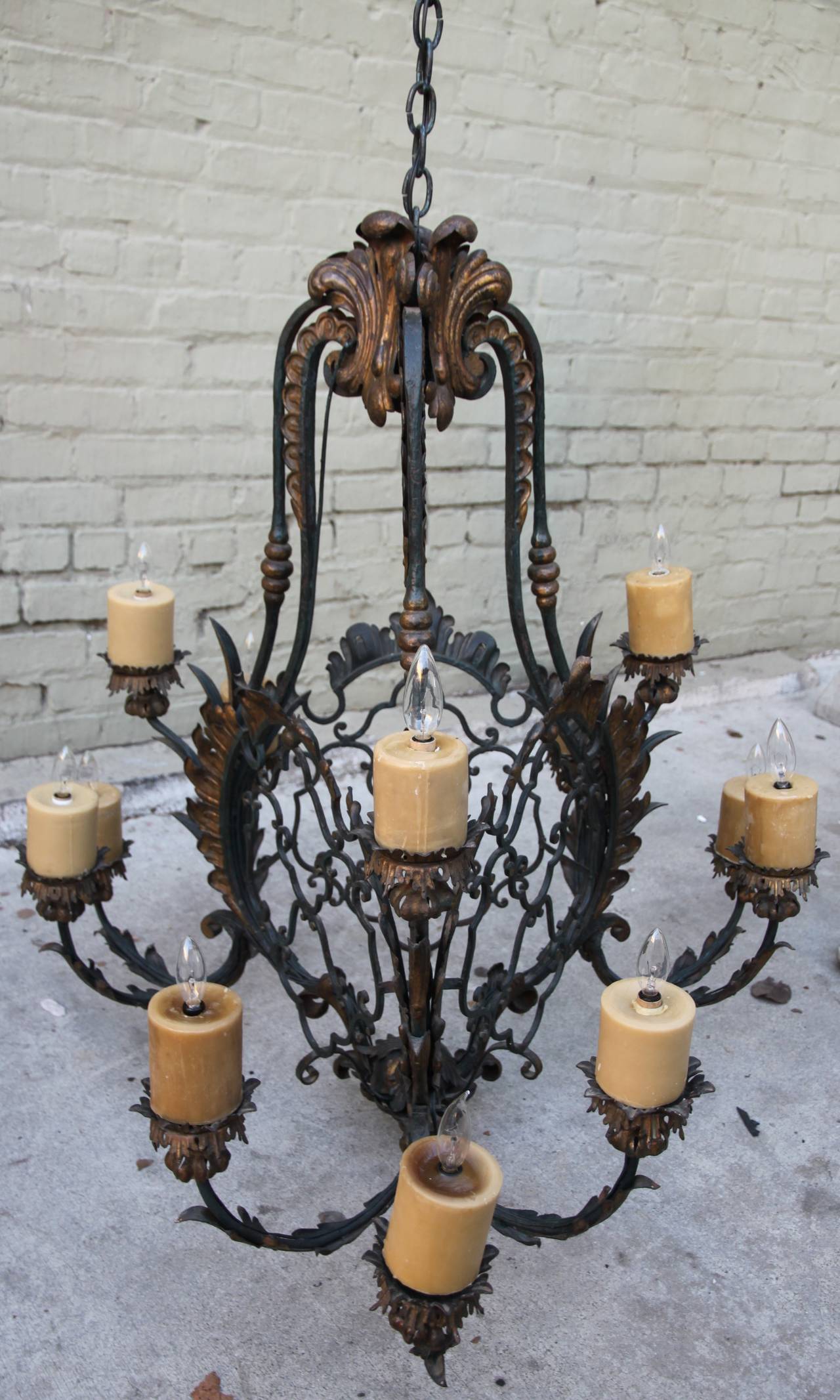 Spanish TwelveLight Wrought Iron Chandelier For Sale at 1stdibs