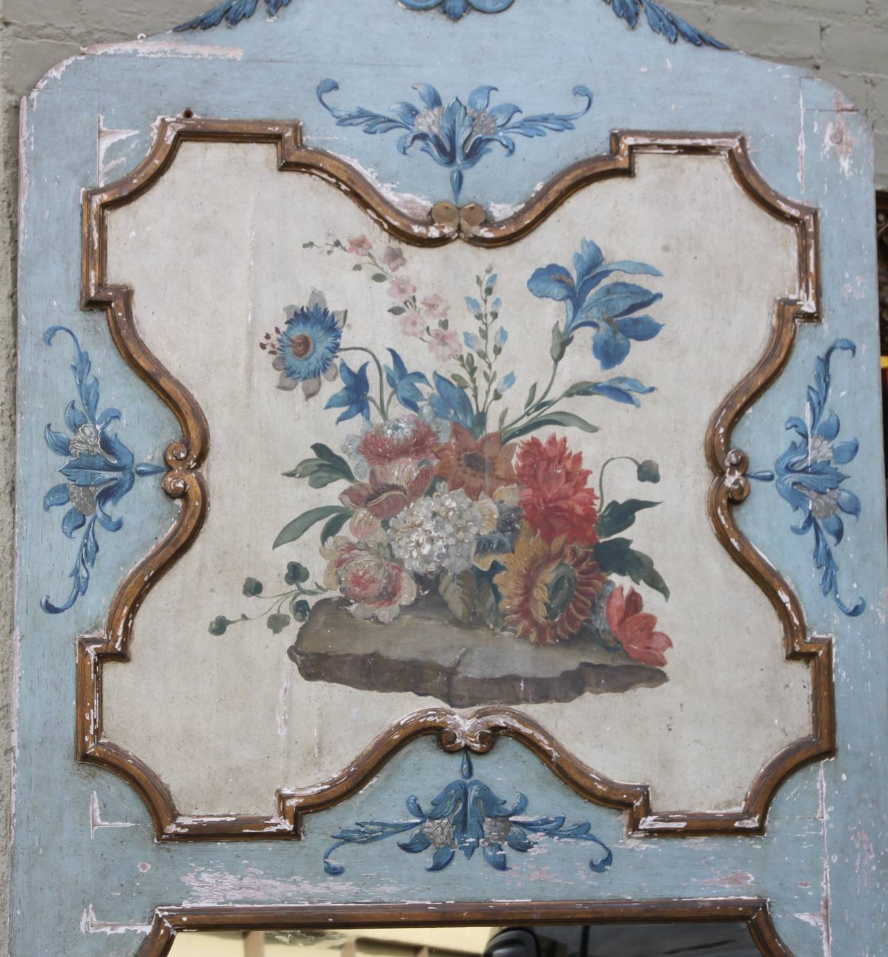 Rococo French Painted Floral Mirror, circa 1900s