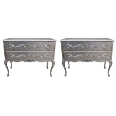 Pair of Carved Italian Silver Leaf Commodes