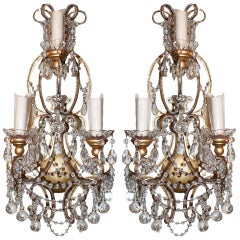 Pair of 3-light Crystal Beaded Sconces 4
