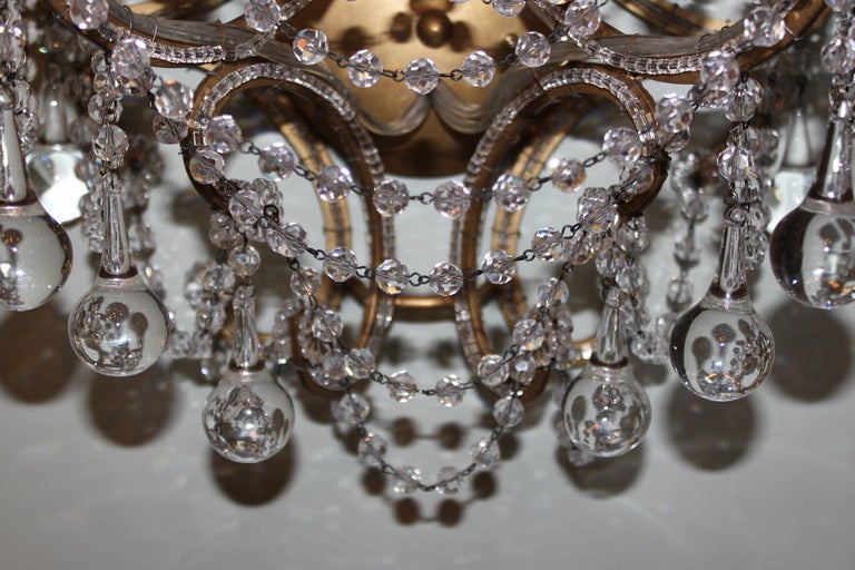 Pair of 3-light Crystal Beaded Sconces In Excellent Condition In Los Angeles, CA