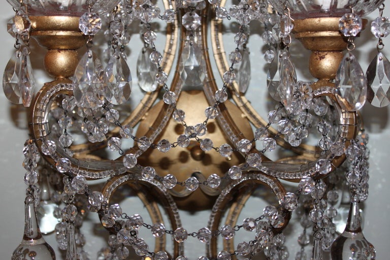 Italian Pair of 3-light Crystal Beaded Sconces