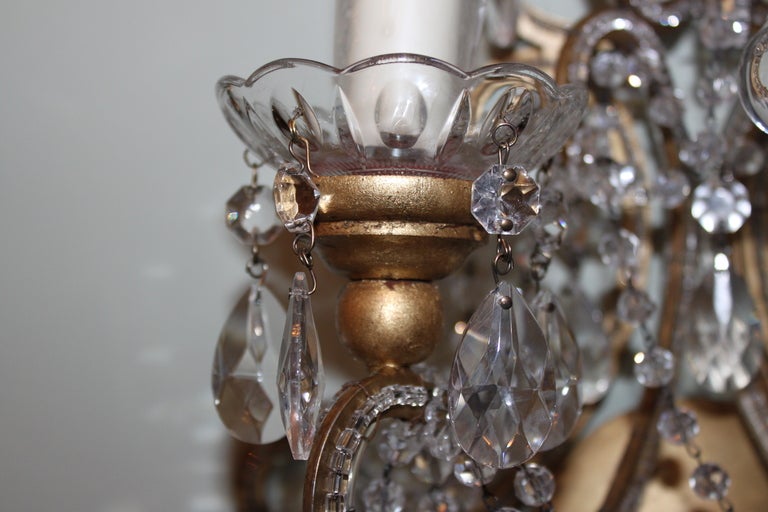 20th Century Pair of 3-light Crystal Beaded Sconces