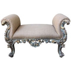 19th Century French Painted & Parcel Gilt Bench