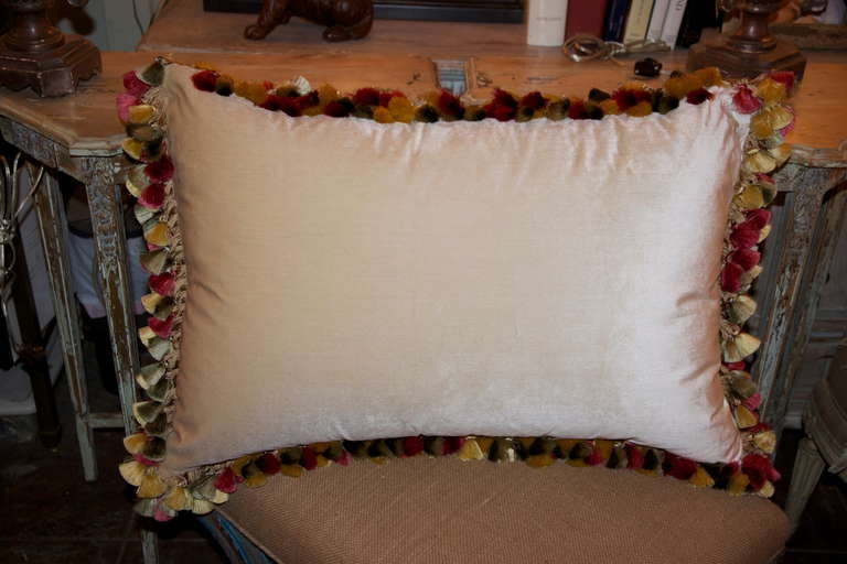 19th Century Metallic & Chenille Embroidered Silk Velvet Pillow In Excellent Condition In Los Angeles, CA