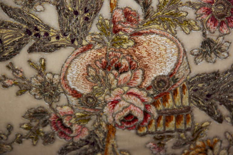 19th Century Metallic & Chenille Embroidered Silk Velvet Pillow 1