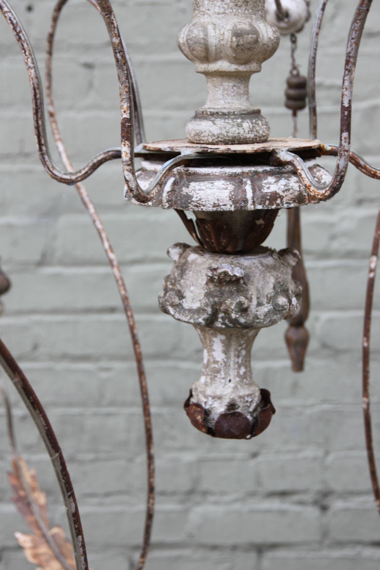 19th Century Nine-Light Italian Painted Chandelier with Wood Tassels
