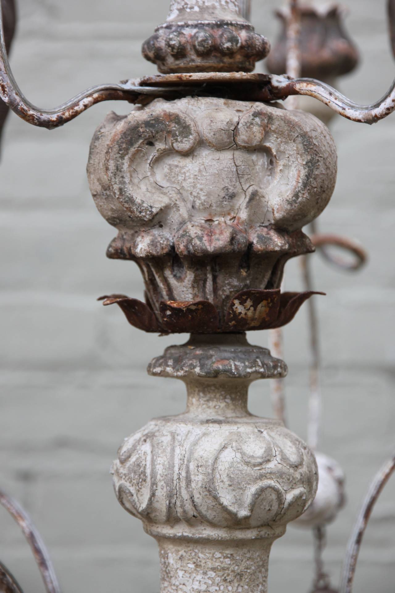 Iron Nine-Light Italian Painted Chandelier with Wood Tassels