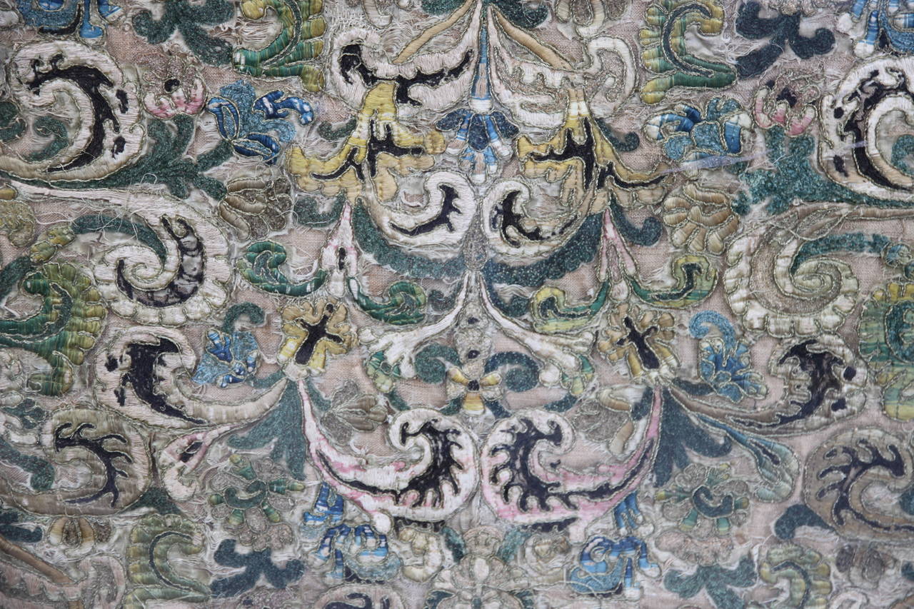 18th Century Framed Italian Embroidered Textile In Distressed Condition In Los Angeles, CA
