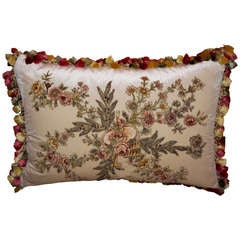 Antique 19th Century Metallic & Chenille Embroidered Silk Velvet Pillow