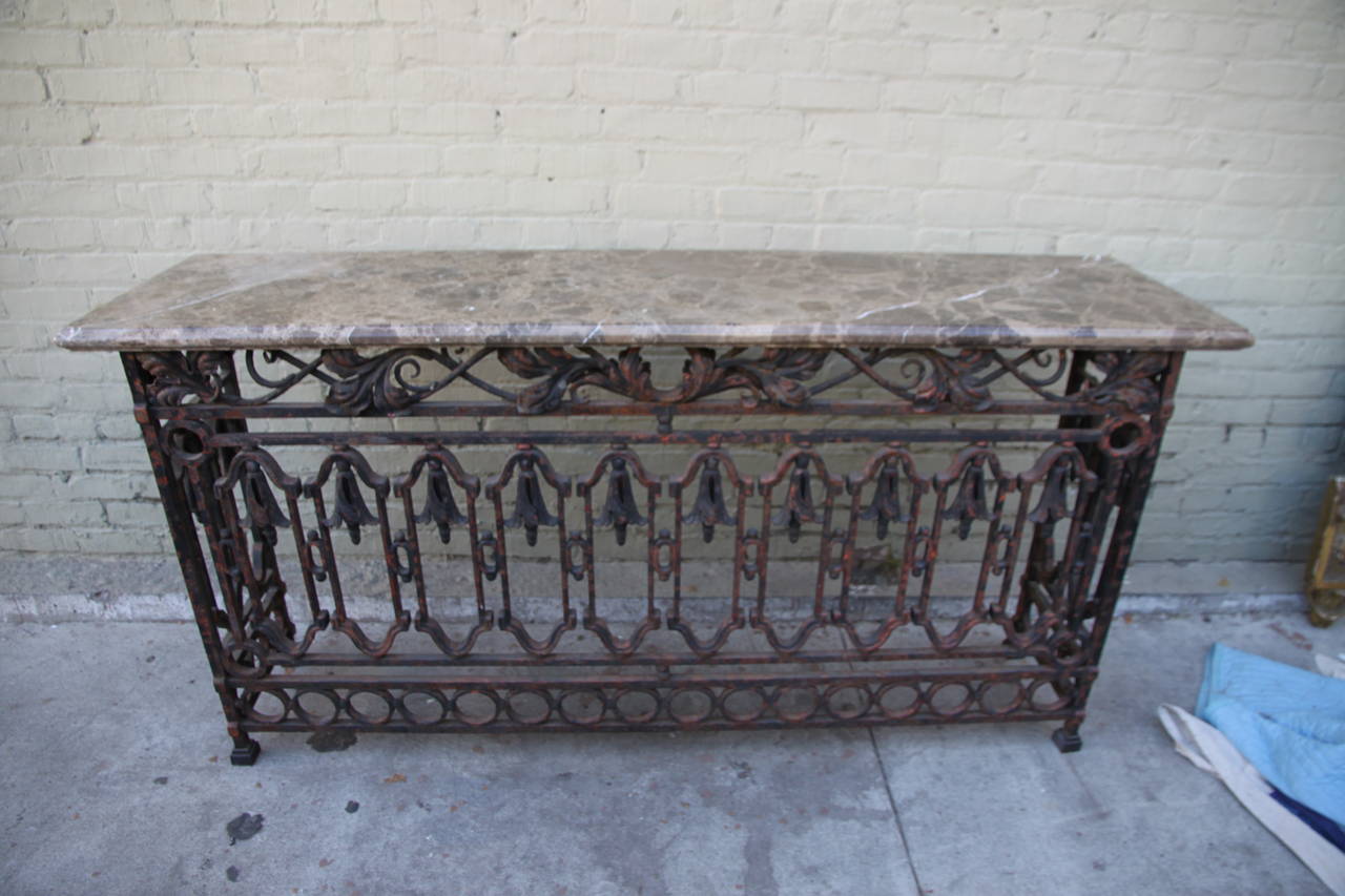 Pair of Spanish Revival Wrought Iron Consoles with Marble Top 5