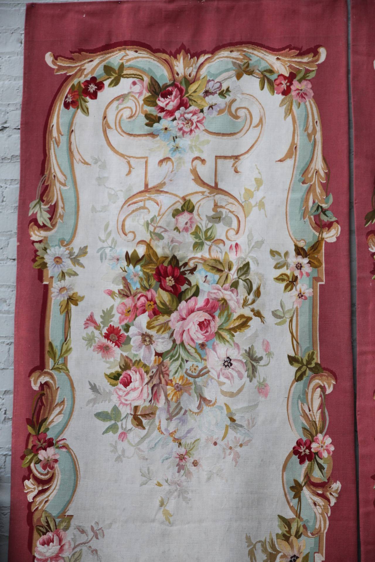 Pair of 19th century floral Aubusson panels.