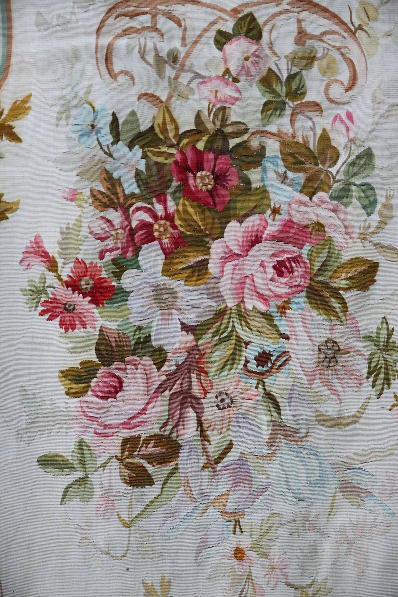 Pair of 19th Century Floral Aubusson Panels In Excellent Condition In Los Angeles, CA
