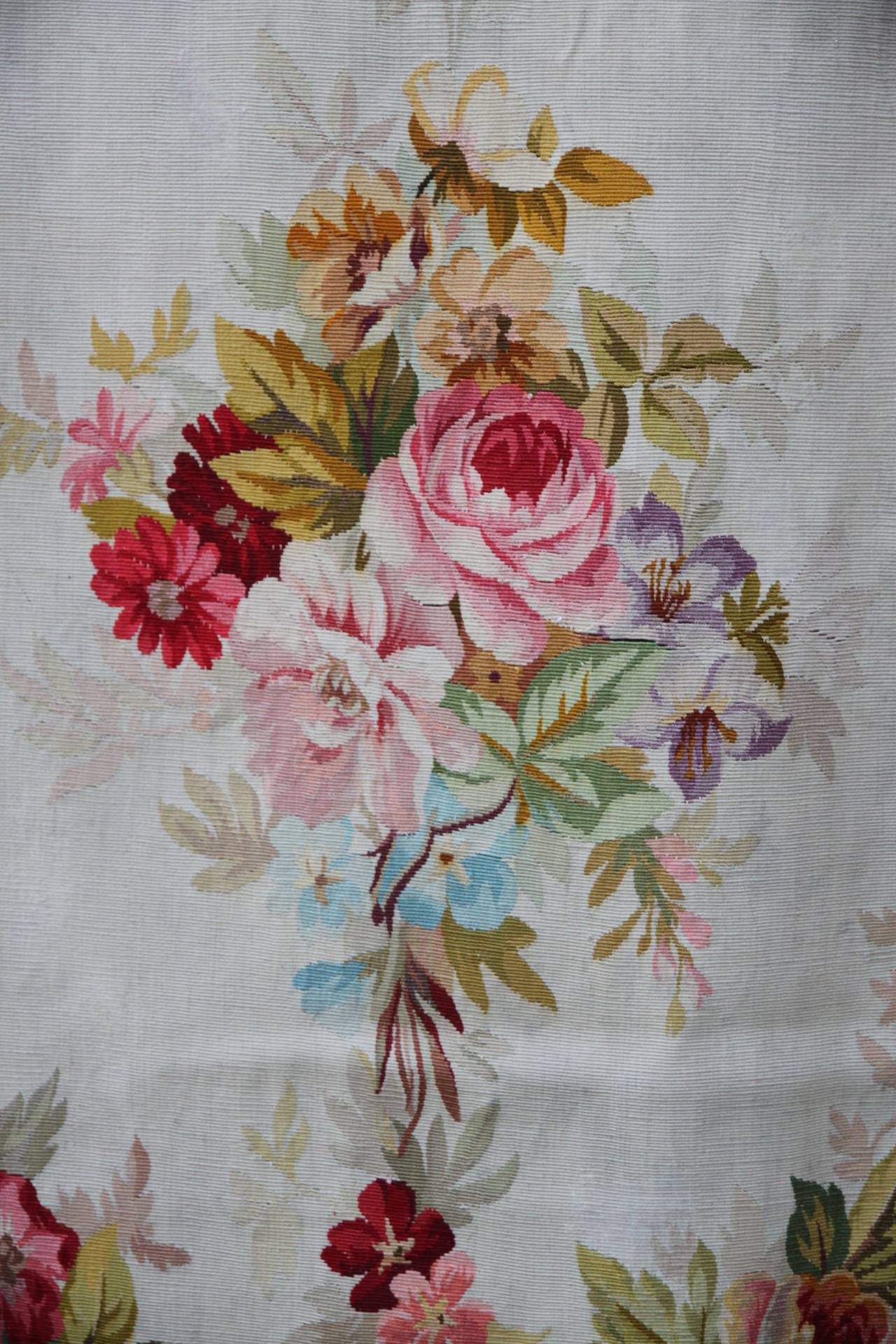 Silk Pair of 19th Century Floral Aubusson Panels