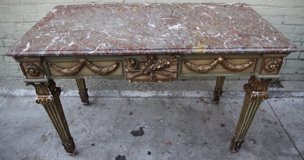 French 19th Century Louis XVI Style Painted and Parcel-Gilt Console