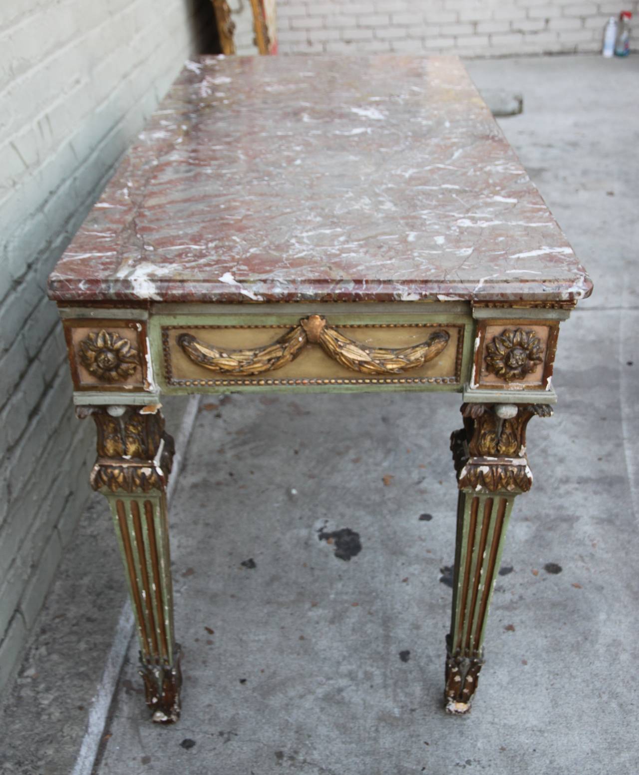 19th Century Louis XVI Style Painted and Parcel-Gilt Console 3