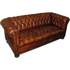 English Leather Tufted Chesterfield Sofa circa 1940's