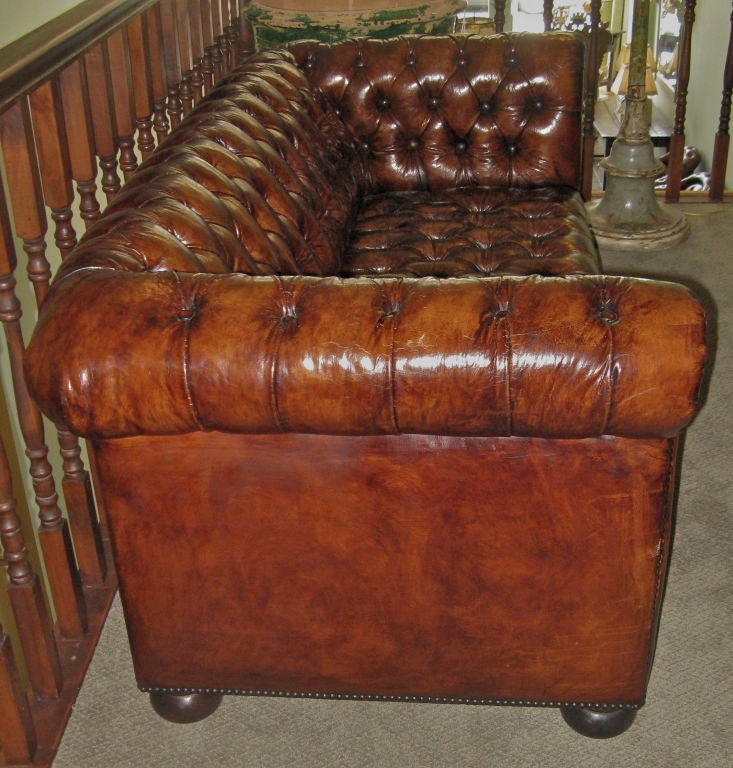 Mid-20th Century English Leather Tufted Chesterfield Sofa circa 1940's