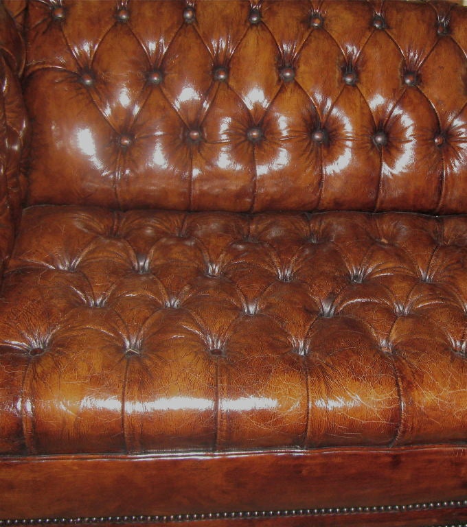 English Leather Tufted Chesterfield Sofa circa 1940's 1