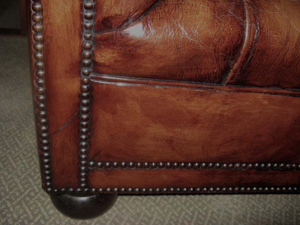English Leather Tufted Chesterfield Sofa circa 1940's 3