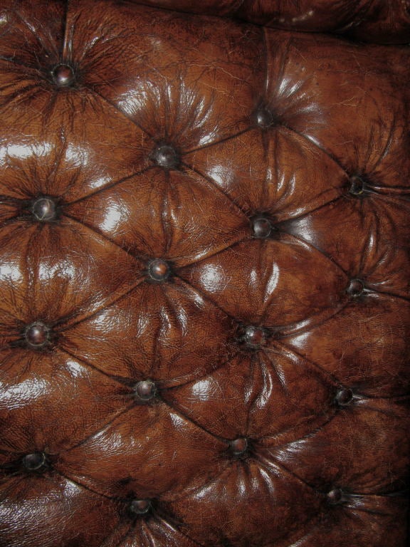 English Leather Tufted Chesterfield Sofa circa 1940's 5