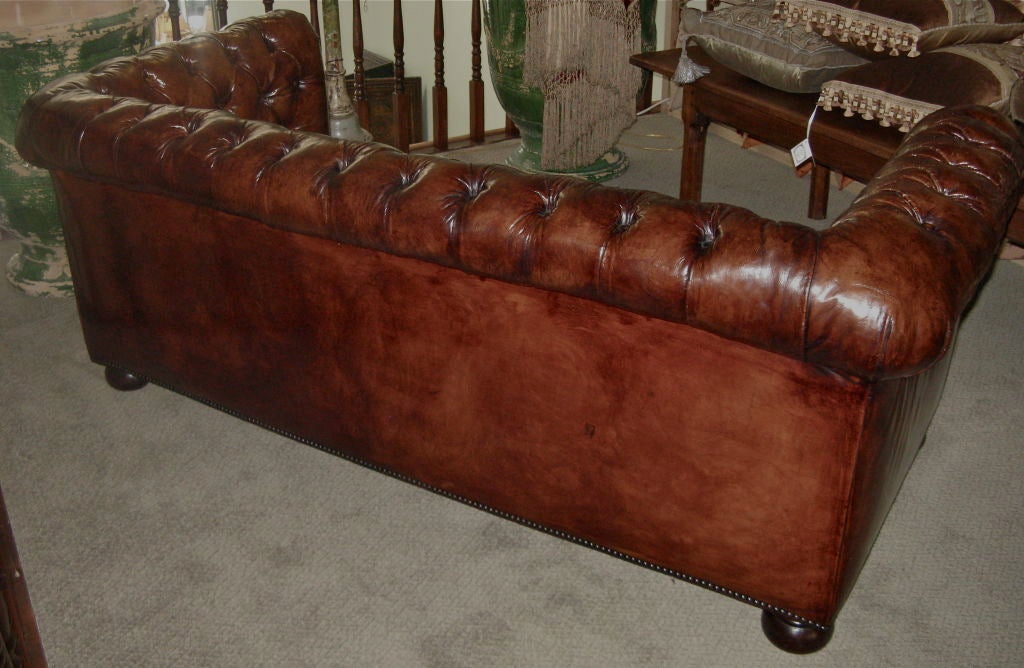 English Leather Tufted Chesterfield Sofa circa 1940's 6