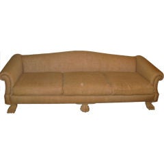 Overscaled Burlap Sofa with Carved Feet, circa 1980's