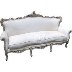 Antique French Carved Painted Upholstered Sofa, circa 1900's