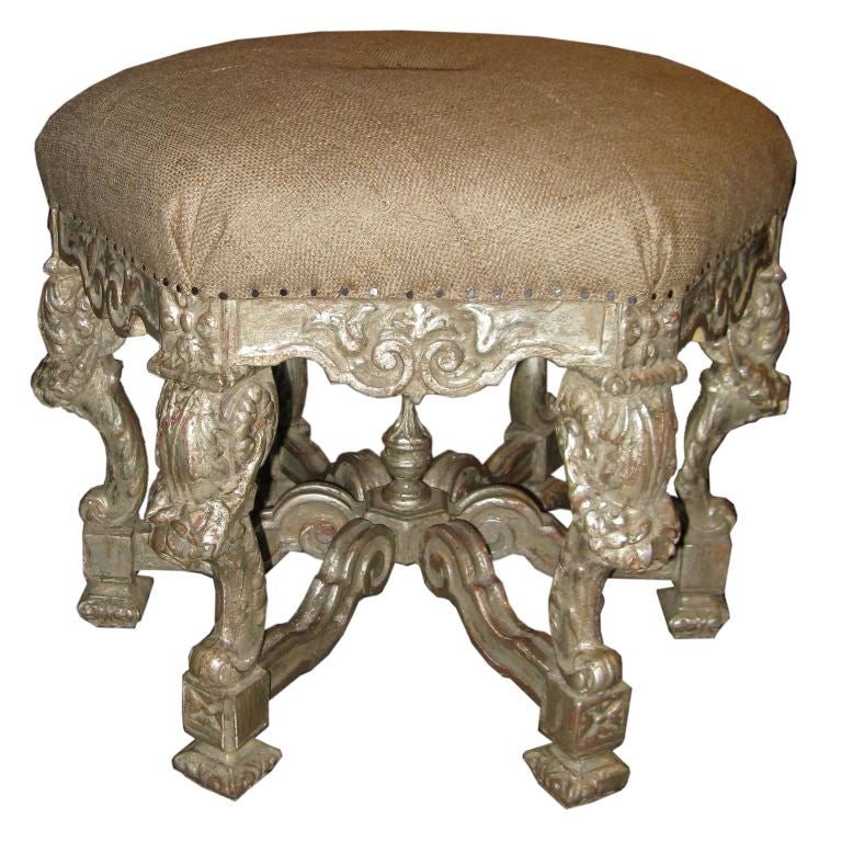 Carved Italian White Gilt Taboret C. 1900
s