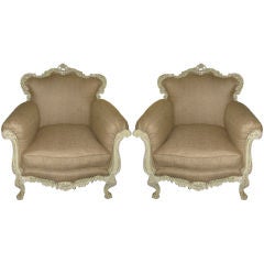 Pair of French Painted Bergeres circa 1930's