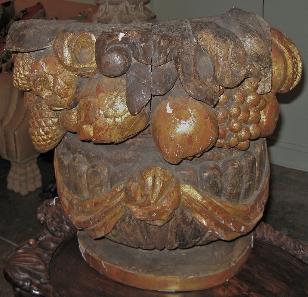 19th C. Italian Painted & Parcel Gilt Carving Urn/Fruit