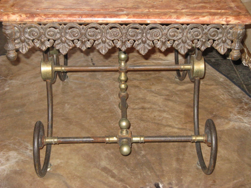Wrought Iron French Pastry Table with Marble Top
