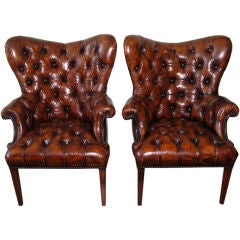 Pair of Leather Tufted Armchairs C. 1900's