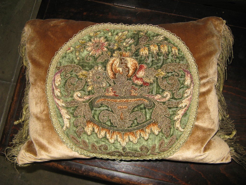 19th Century French Embroidered Textile Accent Pillow