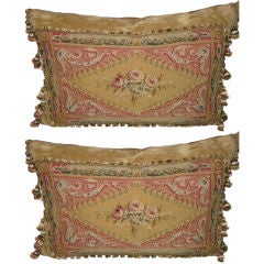 Pair of 19th Century Silk Aubusson Pillows with Tassel Trim Detail