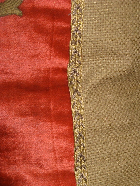  19th Century Embroidered Lion Velvet Pillow 3