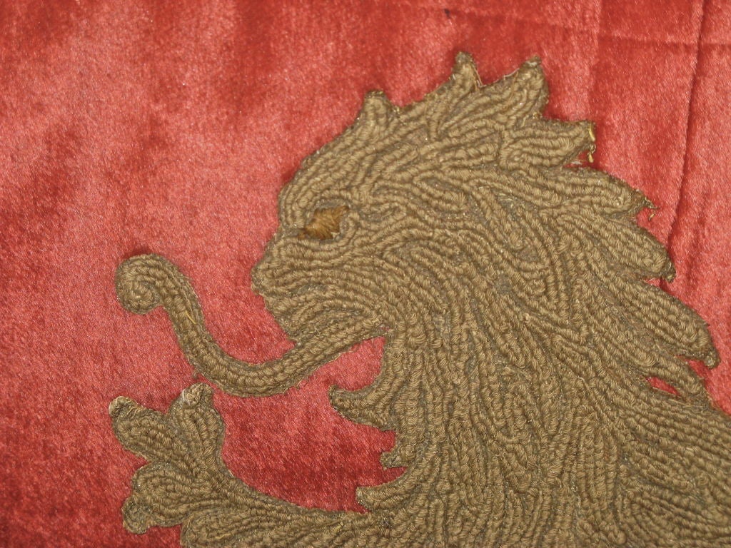  19th Century Embroidered Lion Velvet Pillow 4