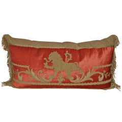 Antique  19th Century Embroidered Lion Velvet Pillow